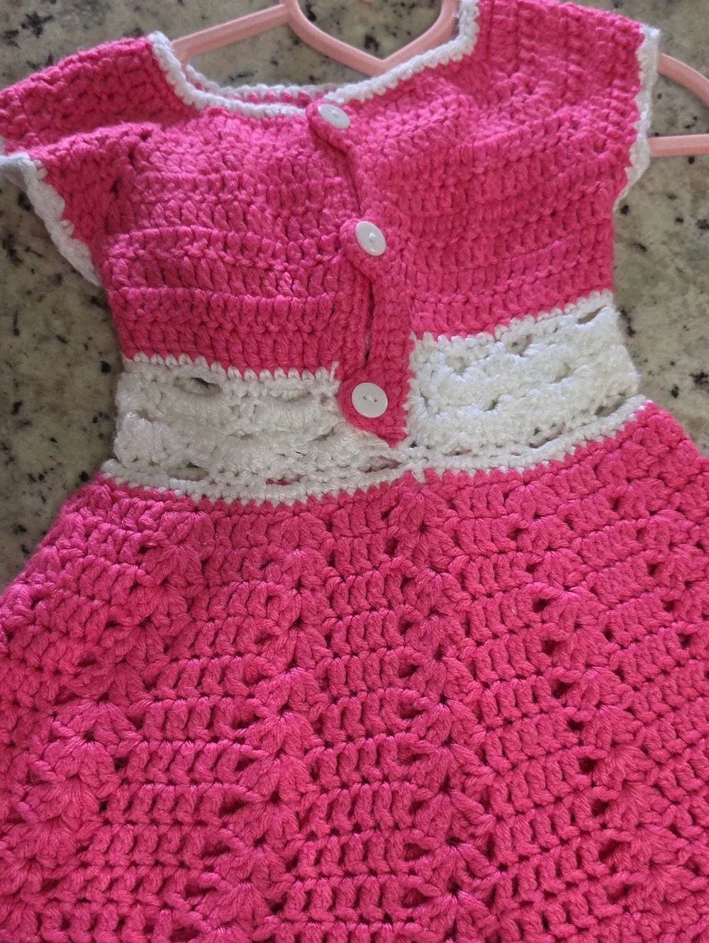 Handmade Hot Pink & White Crochet Dress with Matching Shoes